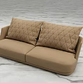 Modern Brown Two Seater Sofa With Diamond Patterned Cushions On Marble Floor 3d model