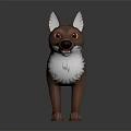 3D Character Model of a Brown Dog with White Chest Standing on Dark Background