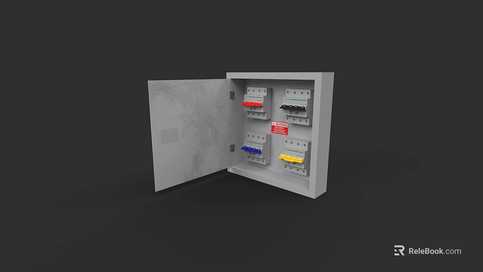 Open Door Electrical Distribution Box With Colorful Switches And Components 3d model