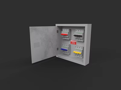 Open Door Electrical Distribution Box With Colorful Switches And Components 3d model
