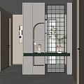 Modern Entryway Hallway With White Cabinets Green Countertop Grid Partition Arched Light Strip And Decorations