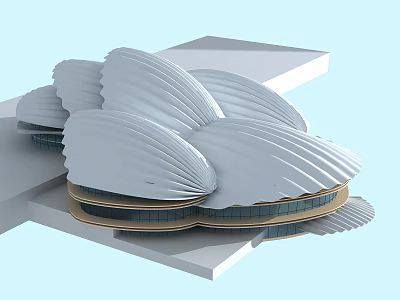 Shell Shaped Modern Building With White Curved Roof And Glass Facade 3d model