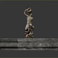 Outdoor Decorative Fountain With Octagonal Stone Base Blue Water And Sculpted Figure