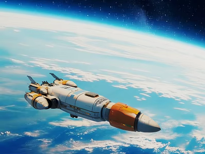 Cosmic Spaceship Flying Above Earth In Outer Space With Starry Sky 3d model
