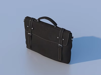 Stylish Black Leather Briefcase With Top Handle And Belt Straps As Essential Living Item 3d model