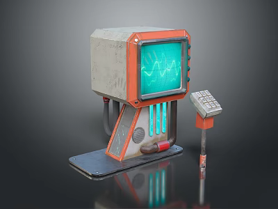 Retro Sci Fi Monitoring Console With Green Waveform Screen And Control Panel 3d model