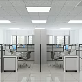 Modern Public Office Interior With Cubicles Work Desks Computers And Ceiling Lights 3d model