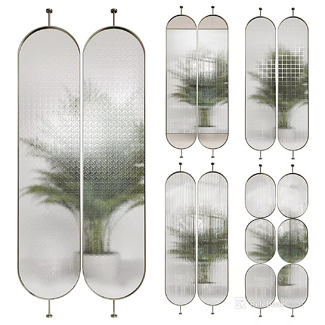 Contemporary Room Divider Screen With Transparent Panel And Grid Pattern Interior Decor 3d model 