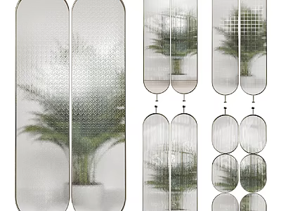 Contemporary Room Divider Screen With Transparent Panel And Grid Pattern Interior Decor 3d model