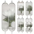 Contemporary Room Divider Screen With Transparent Panel And Grid Pattern Interior Decor 3d model