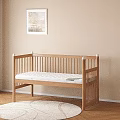Natural Solid Wood Baby Crib With Comfortable Mattress For Warm Cozy Minimalist Nursery Room