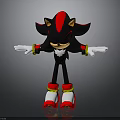 3D Black Hedgehog Character Model With Red Stripes White Gloves And Red Yellow Shoes In Standing Pose
