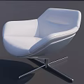 Modern White Leather Lounge Chair with Curved Backrest and Metal Cross Base
