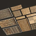 Stylish Ceiling Design With Various Wooden Grid Patterns And Textured Slats 3d model