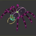 Black Spider Toy With Yellow Head And Green Accents On Blue Background