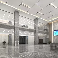Modern Hotel Lobby With High Ceiling Marble Floor Glass Doors And Green Plants