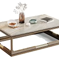 Stylish Round and Rectangular Coffee Tables with Marble Tops Metal Frames and Decorative Items 3d model