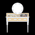 White Dressing Table with Round Lighted Mirror and Orange Handle Drawers with Cosmetics 3d model