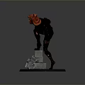 Red Haired Woman In Black Tight Outfit Striking Dynamic Pose On Broken Stones
