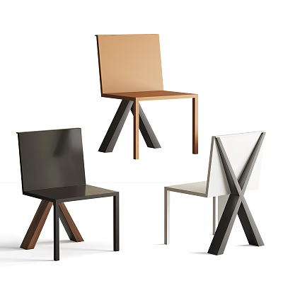 Modern Dining Chairs With X Shaped Legs In Brown Black White Colors 3d model