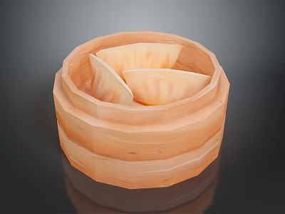 Delicious Fresh Steamed Dumplings Served in Traditional Bamboo Steamer Basket 3d model