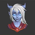 3D White Haired Blue Skinned Elf Character With Pointed Ears Blue Eyes Red Gemstone Collar