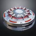 Cartoon Scene With Futuristic Circular Device Featuring Silver Red Accents And Mechanical Structures