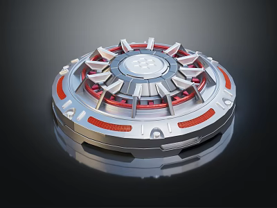 Cartoon Scene With Futuristic Circular Device Featuring Silver Red Accents And Mechanical Structures 3d model