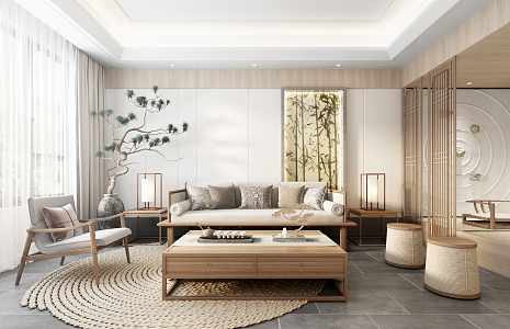 New Chinese Living Room Zen Living Room 3d model