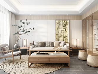 New Chinese Living Room Zen Living Room 3d model