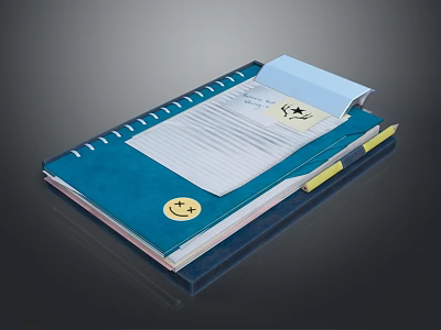 Blue Electronic Notebook Device With Spiral Design Screen And Digital Notes Feature 3d model