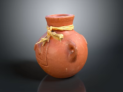 Traditional Terracotta Vase With Brown Ceramic Body Twine Decoration And Handles 3d model
