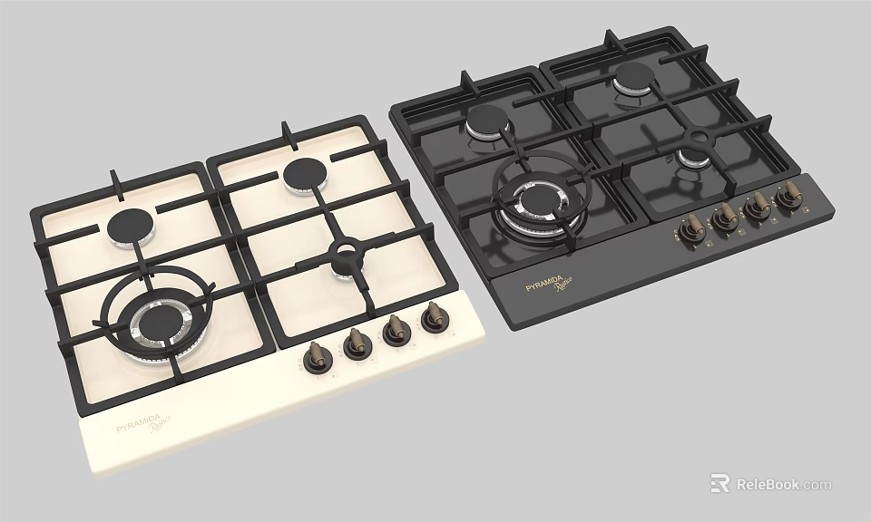Modern Kitchen Gas Cooktops with Multiple Burners White and Black Surface Designs 3d model 