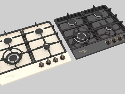 Modern Kitchen Gas Cooktops with Multiple Burners White and Black Surface Designs 3d model