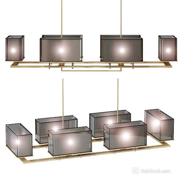 Modern Rectangular Chandelier With Multiple Square Lights And Metal Frame Design 3d model