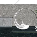Modern Stainless Steel Curved Wave Sculpture With Water Feature And Stone Wall