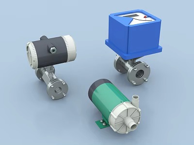 Industrial Equipment Including Pumps Valves Black Blue Green With Metal Connections 3d model