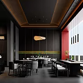 Elegant Modern Chinese Private Dining Room Interior With Dining Table Seats Pendant Lights And Decorative Paintings