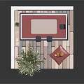 Cartoon Style Indoor Room With Wooden Table Chairs Potted Plant Colorful Rug And Toy Animal
