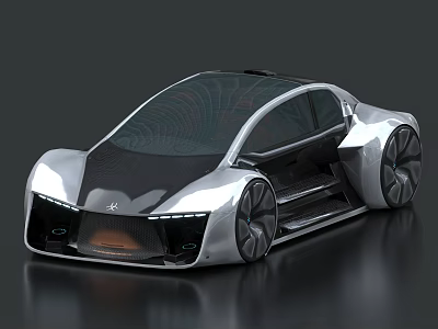 Futuristic Silver Car With Transparent Roof And Sleek Aerodynamic Design 3d model