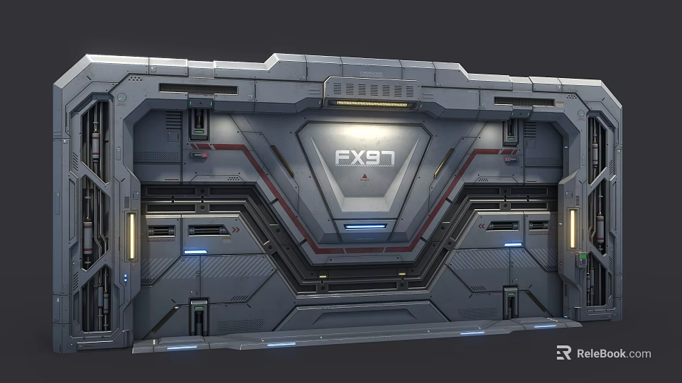 Hi tech Industrial Equipment With Metal Panel FX97 Logo And Illuminated Geometric Structure 3d model 