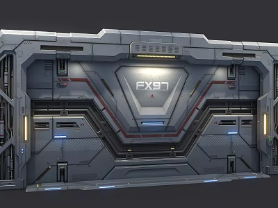Hi tech Industrial Equipment With Metal Panel FX97 Logo And Illuminated Geometric Structure 3d model
