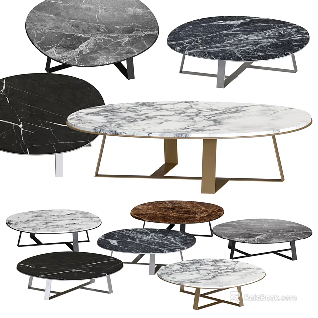 Stylish Marble Top Coffee Tables With Metal Bases In Various Colors And Shapes 3d model 