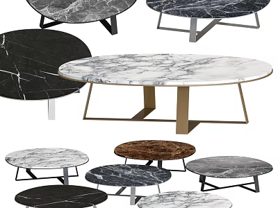 Stylish Marble Top Coffee Tables With Metal Bases In Various Colors And Shapes 3d model