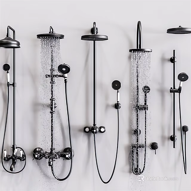 Various Shower System Designs With Rainfall Heads Handheld Sprayers And Control Knobs 3d model 