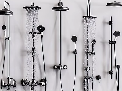 Various Shower System Designs With Rainfall Heads Handheld Sprayers And Control Knobs 3d model