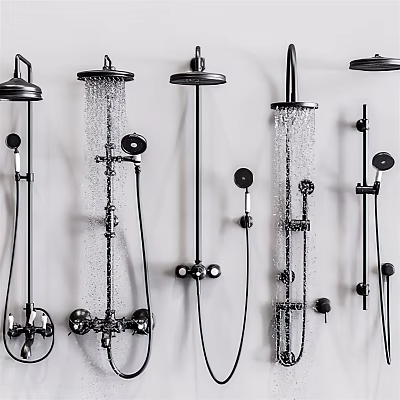 Various Shower System Designs With Rainfall Heads Handheld Sprayers And Control Knobs 3d model