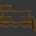 Rustic Wooden Multi Tiered Storage Shelf With Green Accents And Rope Decorations