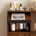 Wooden Entryway Side Cabinet With Cereal Magazine Skincare Products And Storage Boxes