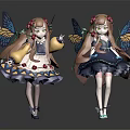 Two Girls Characters With Butterfly Wings And Flower Adorned Hair In Dresses Holding Scrolls